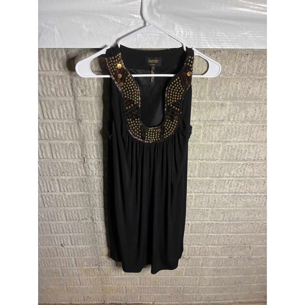 Laundry by Shelli Segal Black Embellished‎ Neckline Sleeveless Dress Size 8